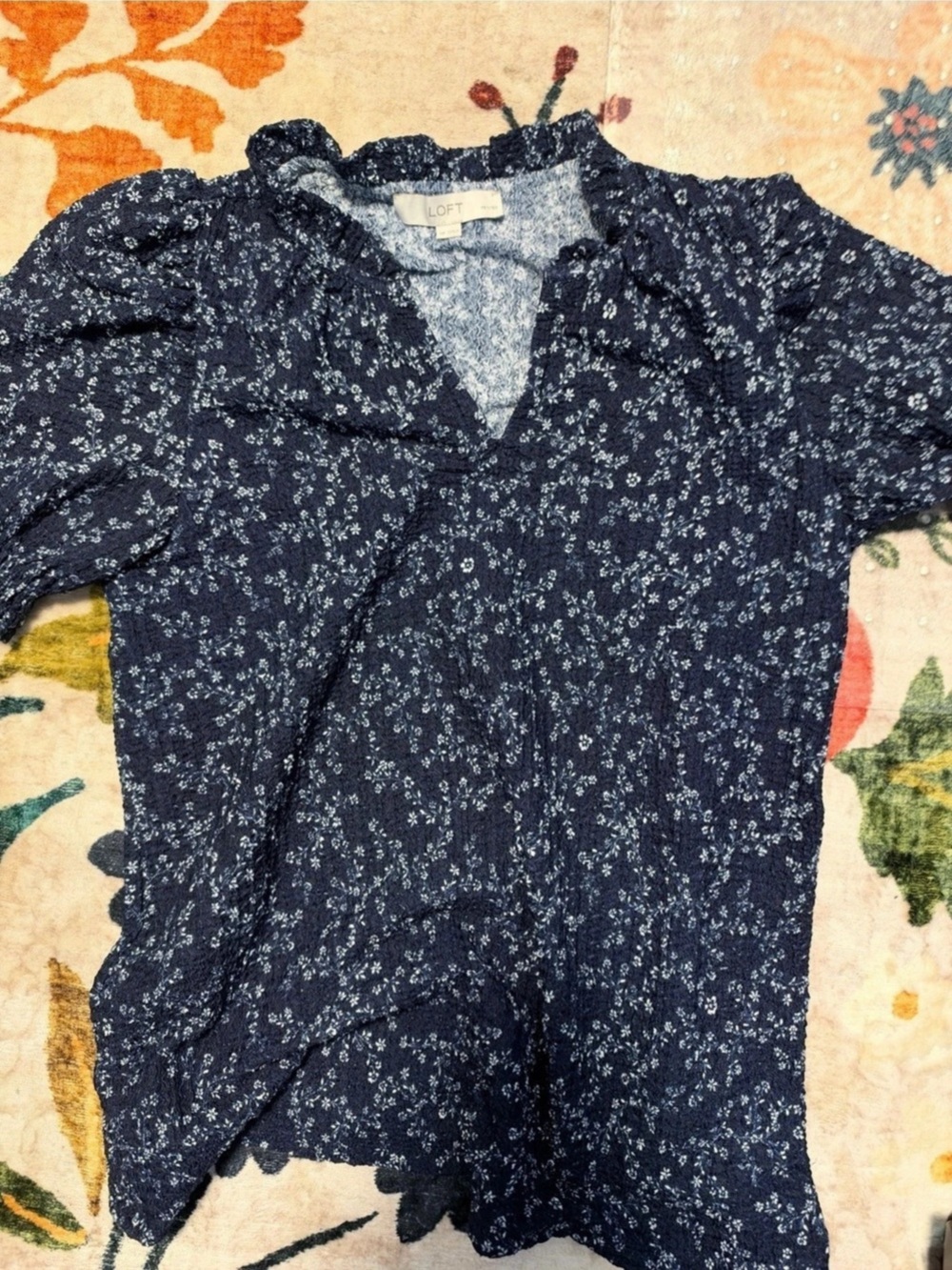 Loft Smocked Puff Sleeve Top Black & White